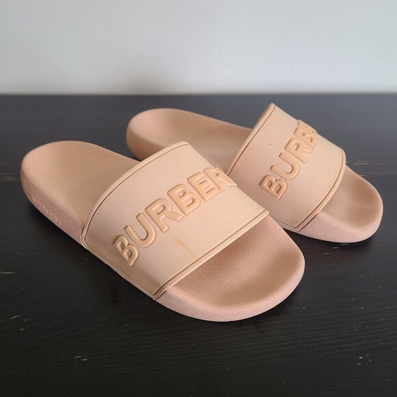 Burberry London Womens Furley Pink Logo Slides Sandals 37 - Picture 1 of 9